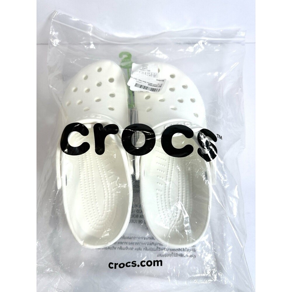 Crocs Classic Clog White Unisex M9 W11 EU 42-43 Slip On Comfort Shoes New